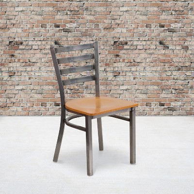 Natural Wood and Clear Coated Metal Ladderback Dining Chairs, Set of 2