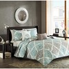 6Pcs Reversible Quilted coverlet Set with Leaf Print and Embroidered Decorative Pillows - 2 of 4