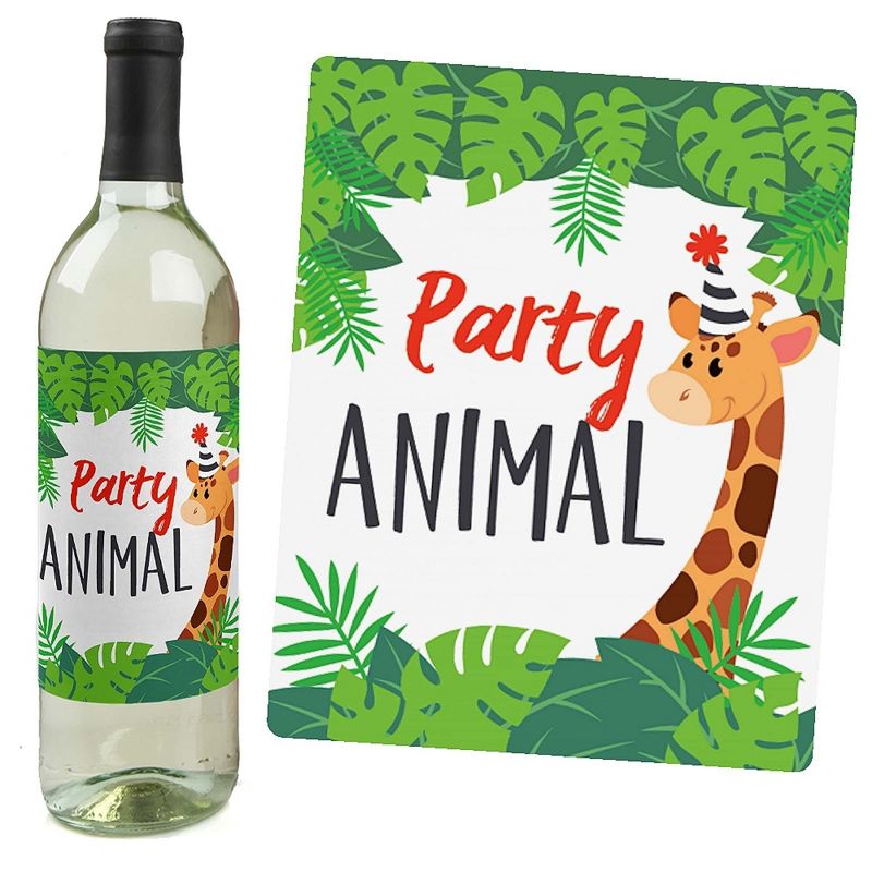 Big Dot of Happiness Jungle Party Animals - Safari Animal Birthday Party or Baby Shower Decor for Women & Men - Wine Bottle Label Stickers - Set of 4, 5 of 9