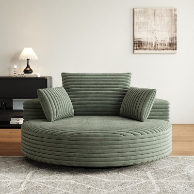 55'' Corduroy Chenille Swivel Sleeper Chair with Backrest Pillows for Living Room & Bedroom-Cuddlewood