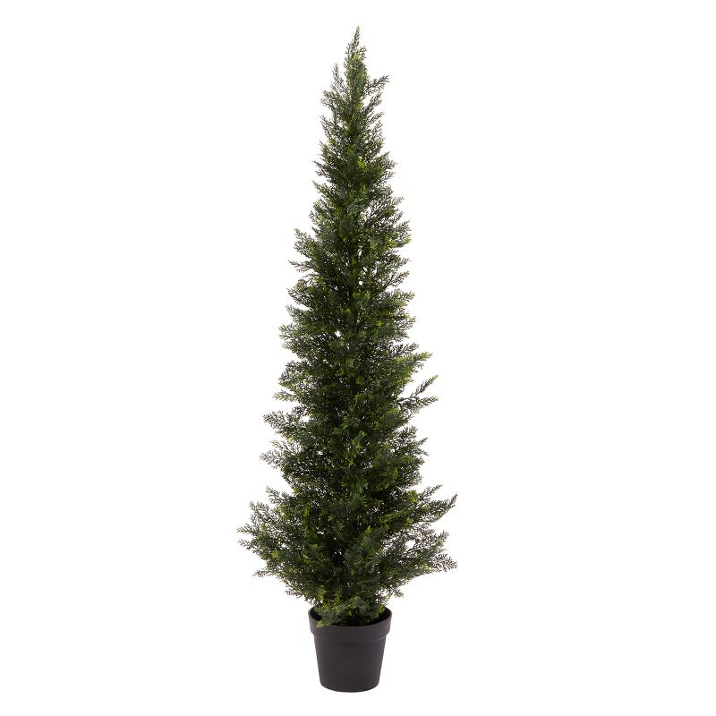 5-Foot-Tall Artificial Cedar Topiary Trees- Potted Indoor or Outdoor UV Protection Plastic Tree in Pot for Home or Office by Pure Garden, 1 of 8