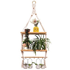 Aoibox Wall Hanging Shelves with Hooks, Natural Wood Floating Shelf for Plants, Photos, Storage in Bedroom, Living Room, Bathroom - 1 of 4