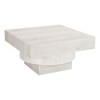 HomeRoots 36" Natural White Solid Wood Square Geo Pedestal Coffee Table - 4 of 4