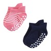 Hudson Baby Infant Girl Non-Skid No-Show Socks, Pink Navy Stripe - 4 of 4
