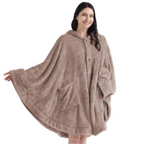 Hooded Wrap Fleece Shawl Womens Shawl Hooded Fleece Poncho 