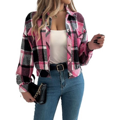 Women's Corduroy Long Sleeve Jacket Collared Button Down Casual Work Blazer Coat (Plaid Jackets: Flannels)