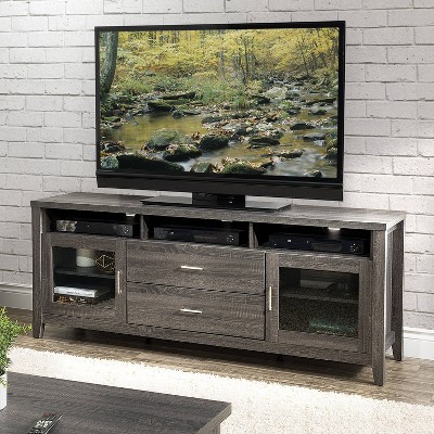 Hollywood Classic Dark Gray Entertainment Bench with Tempered Glass Doors