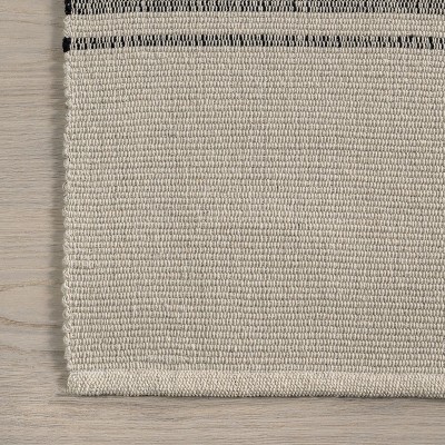 Beige and Gray Striped Handmade Cotton Area Rug 4' x 6'