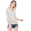 Allegra K Women's Bow Tie Round Neck 3/4 Raglan Sleeve Floral Blouse - 2 of 4