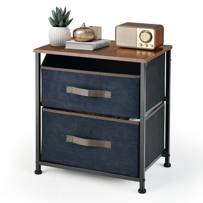 Costway Nightstand End Side Table Dresser with 2 Pull-out Fabric Drawers for Bedroom, 1 of 10