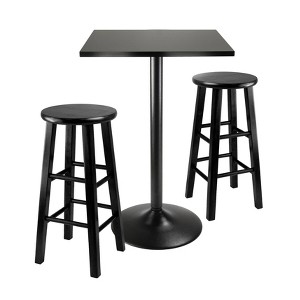 Winsome 3pc 24" Obsidian Counter Height Dining set Wood/Black: Modern Square Table, 2 Stools, Faux Leather - 1 of 4