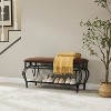 TiramisuBest Industrial Entryway Shoe Bench with Upholstered Seat & Rustic Storage, Fabric & Metal Design for Small Spaces (Antique Brown) - 3 of 4