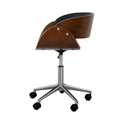 Ergonomic Faux Leather Swivel Task Chair with Lumbar Support - Black/Walnut