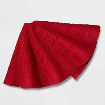 Cable Knit Christmas Tree Skirt Red - Wondershop™