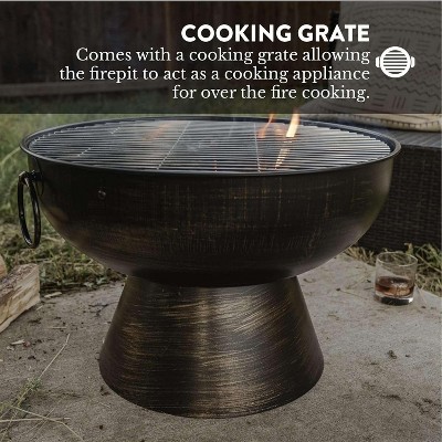 Bronze Round Outdoor Wood Burning Fire Pit with Mesh Lid