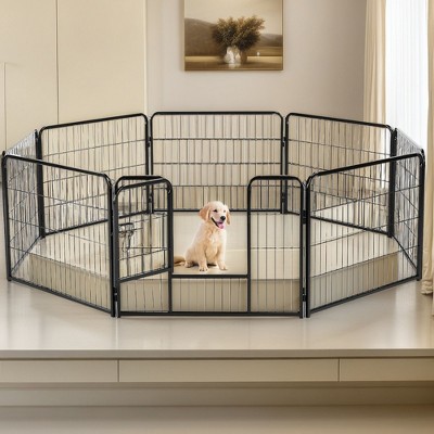 BENCMATE Pet Crates and Houses Canine Play Metal Fence, Portable Extra Large Kennel with Access Door for Garden, Indoors, Black, 184.2"*65.3"*23.6"