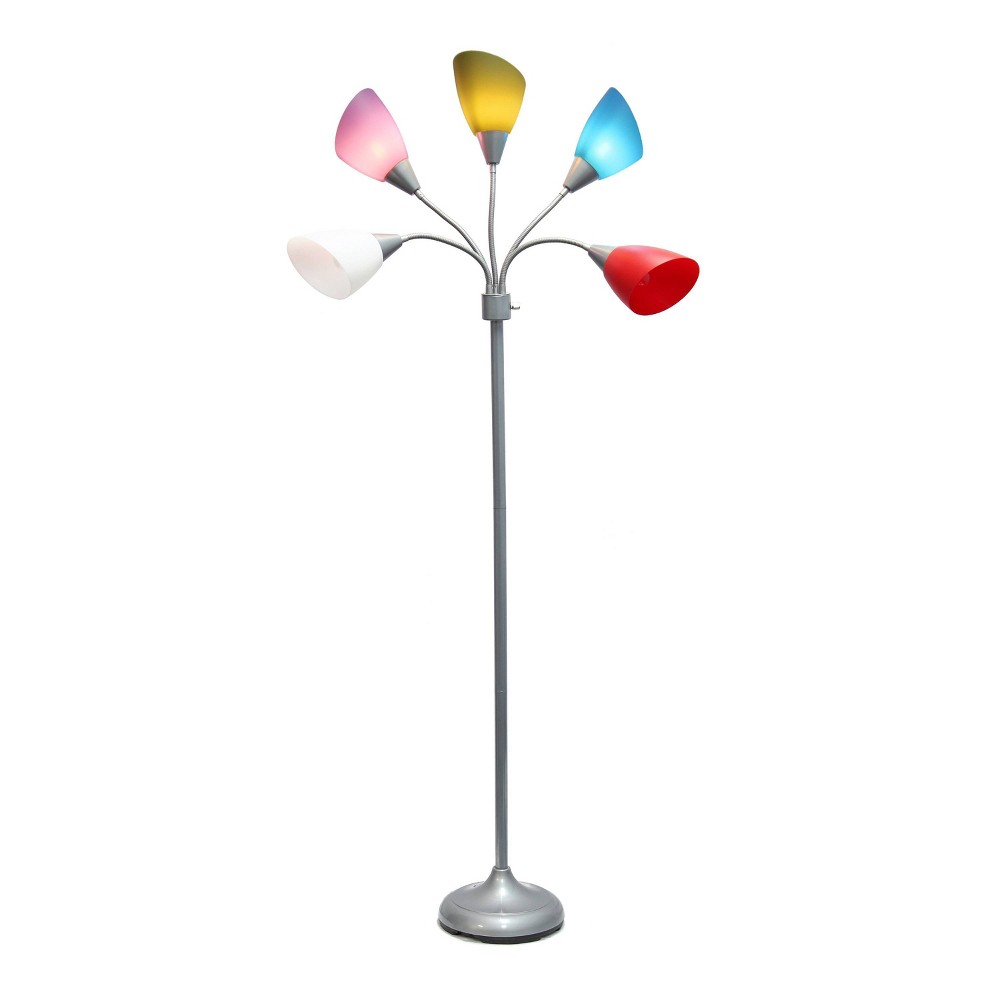 67" Contemporary Multi 5-Head Gooseneck Adjustable Floor Lamp with Shades - Simple Designs: ETL Listed, Metal Body, Plastic Shades