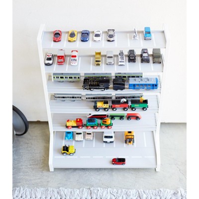 White Steel Kids' Toy Car and Train Storage Display
