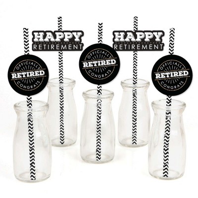 Big Dot of Happiness Happy Retirement - Paper Straw Decor - Retirement Party Striped Decorative Straws - Set of 24