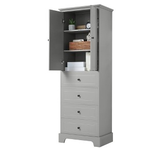 TiramisuBest Storage Cabinet with 2 Doors and 4 Drawers for Bathroom, Office, Adjustable Shelf, MDF Board with Painted Finish, Grey - 1 of 4
