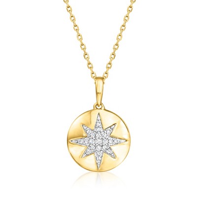 Ross-Simons Diamond Star Disc Pendant Necklace in 18kt Gold Over Sterling