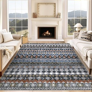 Area Rug Washable Low Pile Geometric Printed Floor Cover Non Slip Distressed Indoor Throw Rug Foldable Soft Ultra Thin Farmhouse Carpet - 1 of 4