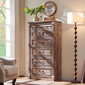Farmhouse 7 Drawers Dresser for Bedroom,  57″ Tall Dressers w/Roman Column, Light Brown - 1 of 4