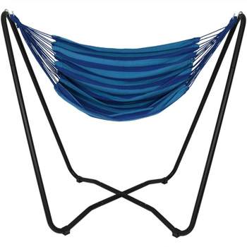Sunnydaze Hanging Rope Hammock Chair with Space-Saving Stand - 330 lb Weight Capacity