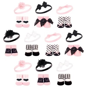 Hudson Baby Infant Girl 20Pc Headband and Socks Giftset, Pink Black Love, One Size - 1 of 2