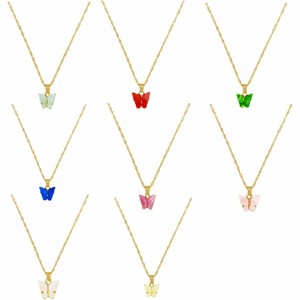 8PCS Butterfly Necklace Set - Colorful Acrylic Choker & Layered Chain Jewelry, Lightweight Hypoallergenic Gift for Women - 1 of 4