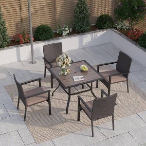 Captiva Designs 5pc Patio Dining Set Steel Frame Table with Umbrella Hole & Rattan Chairs with Removable Cushions - 1 of 4