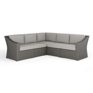 Martha Stewart Bedford Indoor-Outdoor Modular Patio 5-Seat Sectional Sofa in Rattan Wicker with All-Weather Cushions - 1 of 4