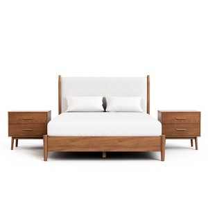 HOMES: Inside + Out 3pc Queen Riverstone Mid-Century Modern Boucle Bedroom Set with 2 Nightstands Walnut - 1 of 4