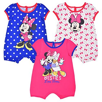Disney Girl's 3-Pack Minnie Mouse Baby Romper Bodysuit Set for Infant