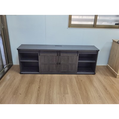 TV Stand for 77 Inch TVs, Mid Century Entertainment Center with Storage Cabinets & Charge Station & Farmhouse Sliding Barn Doors