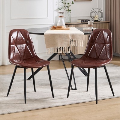 Set of 2 Upholstered Faux Leather Dining Chairs - Modern Kitchen & Dining Room Chairs with Metal Legs, High Back, Easy Assembly (Black)