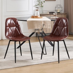 Set of 2 Upholstered Faux Leather Dining Chairs - Modern Kitchen & Dining Room Chairs with Metal Legs, High Back, Easy Assembly (Black) - 1 of 4