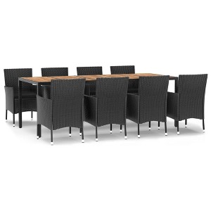 vidaXL 9 Piece Patio Dining Set - Black Poly Rattan, Cushions, Acacia Wood Table, Outdoor/Garden/Patio Furniture - 1 of 4
