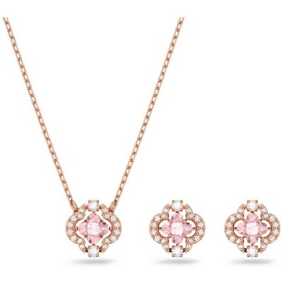 Swarovski Una Earrings And Necklace Set Clover Pink Rose Gold-tone Plated Size S