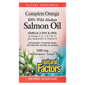Natural Factors Complete Omega, 100% Wild Alaskan Salmon Oil, 1,300 mg, 90 Enteripure™ Softgels - 1 of 3