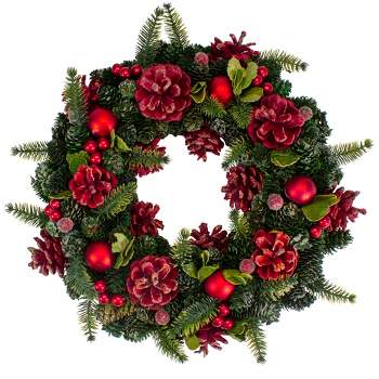 Northlight Red  Pine Cones and Ornaments Christmas Wreath, 13" - Unlit