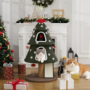 53" Large Christmas Cat Tree Tower: Indoor Green Heavy Duty Cat Condo House with Scratching Post Toys - 1 of 4