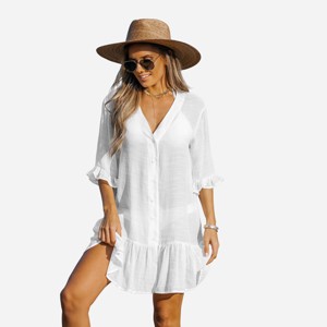 Women's Ruffled Swim Cover Up Dress -Cupshe - 1 of 4