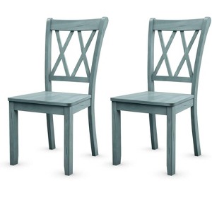 ADILE Set of 2 Dining Chairs, Rubber Wood Dining Room Chair, Antique Sage Green - 1 of 4