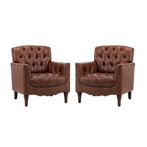 Set of 2 Enrique Genuine  Leather Armchair with Turned Legs | ARTFUL LIVING DESIGN - 1 of 4