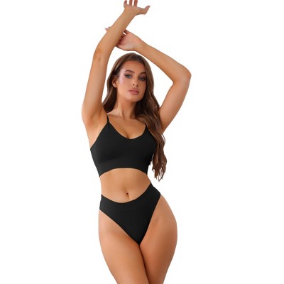 Allegra K Women's Bra and Underwear Sets with Ribbed Comi Fitness Tank and High-Waisted Brief Panties
