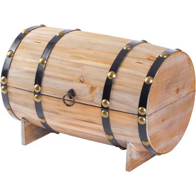 Natural Wooden Wine Barrel Shaped Treasure Chest Wine Holder
