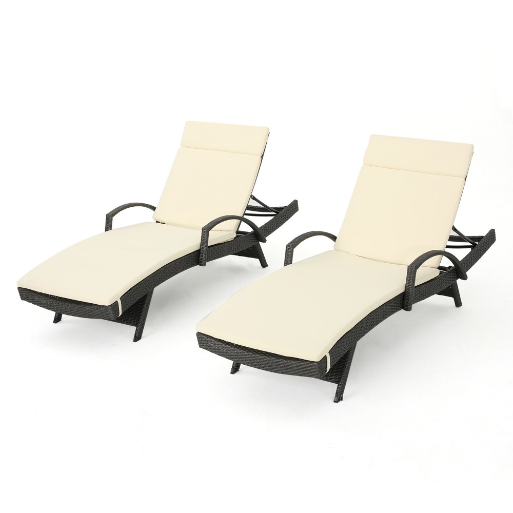 Photos - Garden Furniture Salem Set of 2 Gray Wicker Adjustable Chaise Lounge with Arms - Beige - Ch
