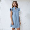 Knit & Lounge Women’s Ruffle Sleeve Mini Dress Split Neck Textured Fabric Relaxed Fit Lightweight Casual - 3 of 4