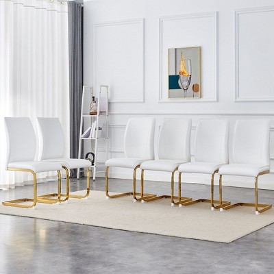 NicBex PU Leather Dining Chairs Set of 6,Upholstered Armless Kitchen Chair with High Back and Arched Metal Legs for Dining Room,Kitchen